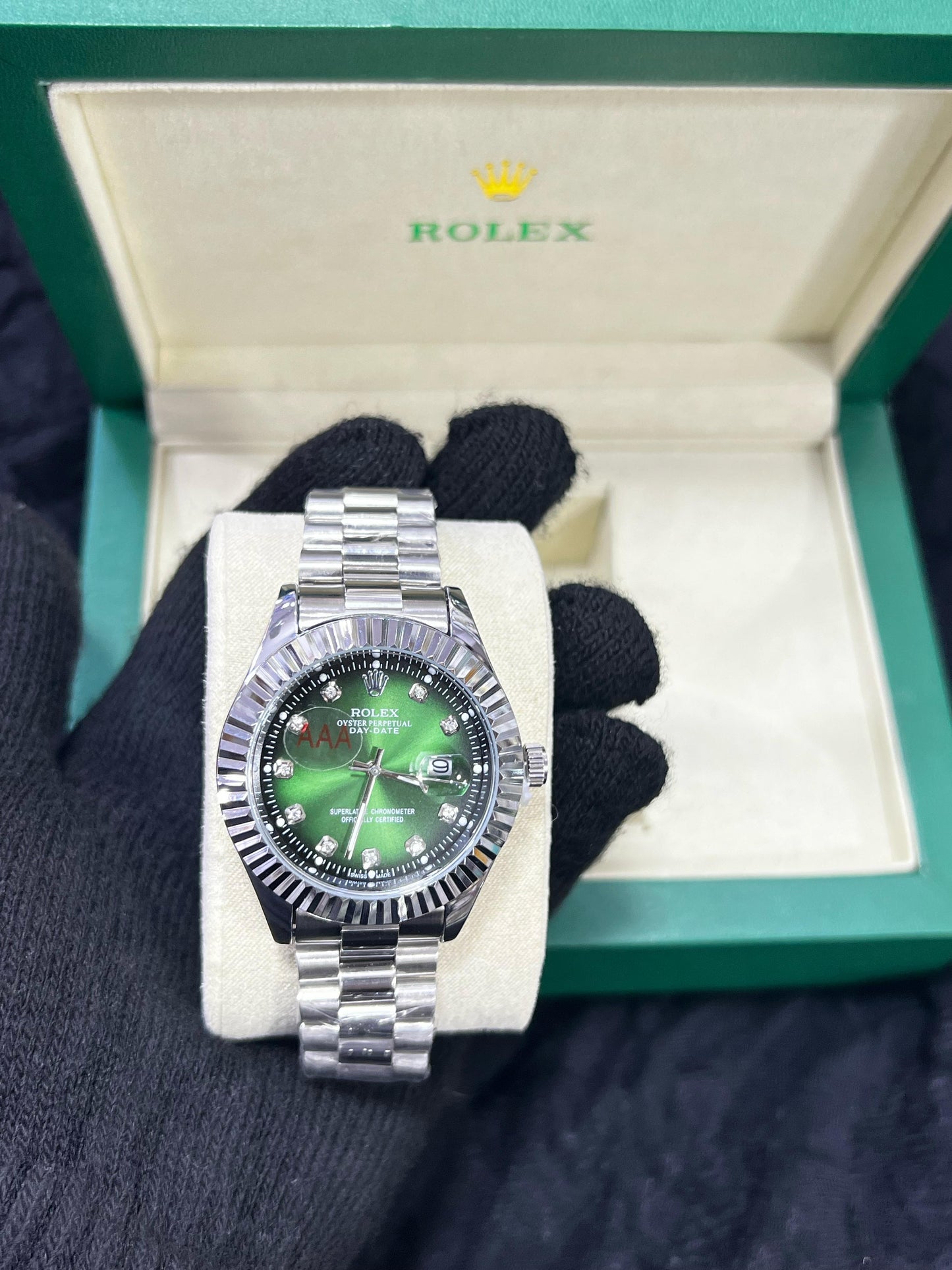 Rolex Silver Green Dial